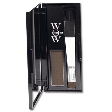Opened Container Of Colorwow. Dark brown powder touchup and application brush